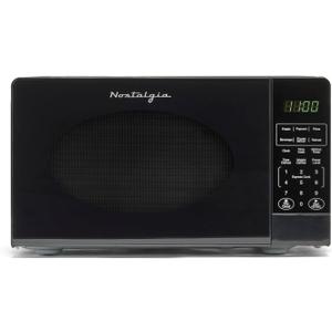 Nostalgia Modern Retro Countertop Microwave Oven - 700-Watt - 0.7 cu ft - 12 Pre-Programmed Cooking Settings - Digital Clock - Kitchen Appliances - Black