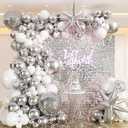 135pcs Disco Balloon Arch Garland Kit - White Silver With Disco Ball and Foil Balloons for Birthday, Graduation, Prom, 2024 Party Decorations