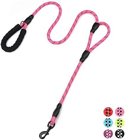 Rope Dog Leash 6ft Long, Traffic Padded Two Handle, Heavy Duty ,Reflective Double Handles Lead for Control Safety Training ,Leashes for Large Dogs or Medium Dogs, Dual Handles Leads, (Pink)
