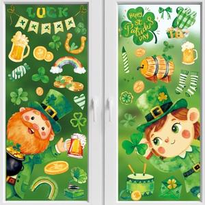 90PCS St Patricks Day Window Clings,Reusable St Patricks Day Decorations,Double Sided Green Shamrock Window Clings,Irish Static Saint Patrick's Stickers for Glass,St Patrick’s Day Decor(9 Sheets) 2 Pack