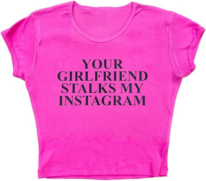 Baby Tees for Teen Girls Y2K Letter Print Crop Top Grunge Women T-Shirt (Medium)