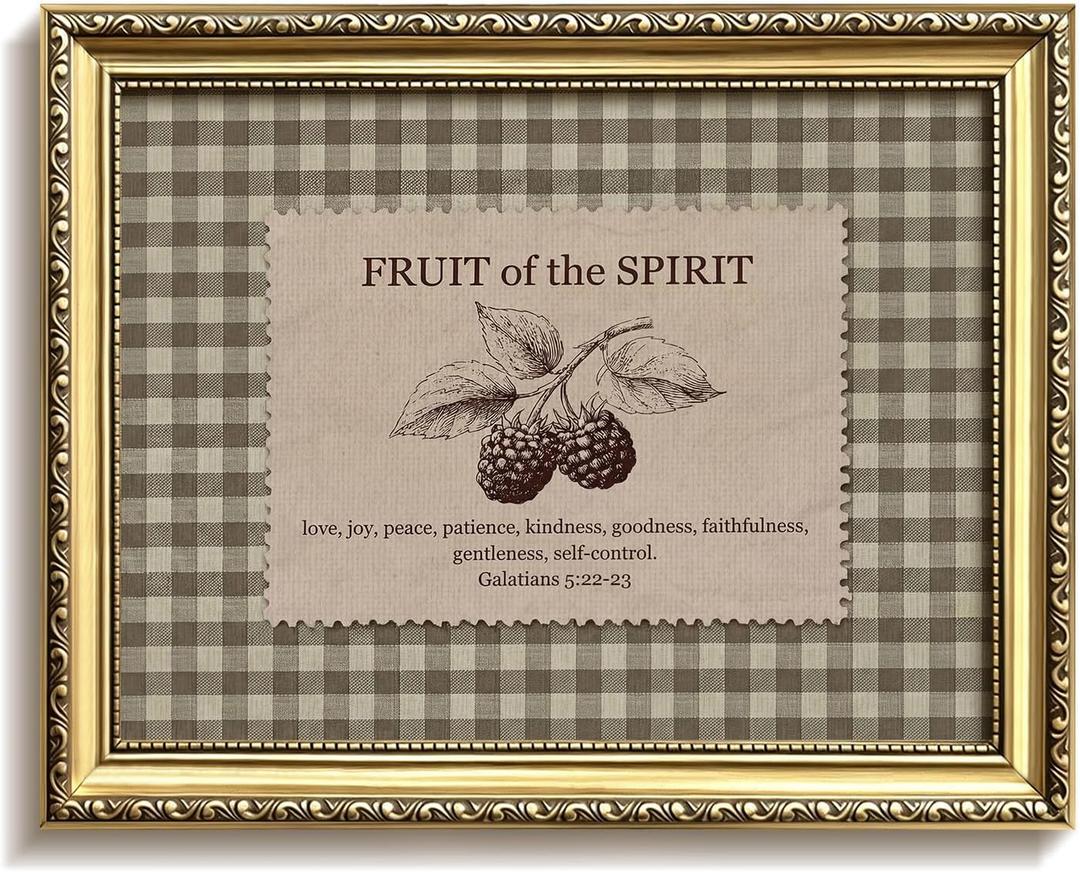 Vintage Gold Framed Fruit of the Spirit Wall Art, Christian Galatians 5:22-23 Bible Verse Canvas Wall Decor, Religious Inspirational Print Picture Poster, for Living Room Bedroom Prayer 12x16 Inch