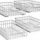 Pull out Cabinet Organizer, Stainless Steel 4-Pack (11.8"W x 21"D) Full-Extension Slide out Drawer, Adhesive Roll out Can Spice Storage Basket Shelf Rack for Pantry, Kitchen, Bathroom, Home Closet