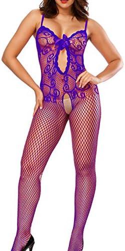 Vorifun Women's Sexy Bodystocking Strap Bodysuits Thigh Lingerie Fishnet, Blue, Pack of 2