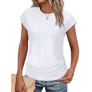 Summer Tops for Women 2026 Short Sleeve Shirts Trendy Spring Tops Work Business Casual Outfits Vacation Beach Clothes Maternity Fashion Clothing White L