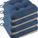 Non Slip Chair Cushions for Dining Chairs Set of 4 Kitchen Chair Cushions 18"x18"x3" Turfted Chair Pads Comfortable and Soft Seat Cushion with Ties, Royal Blue