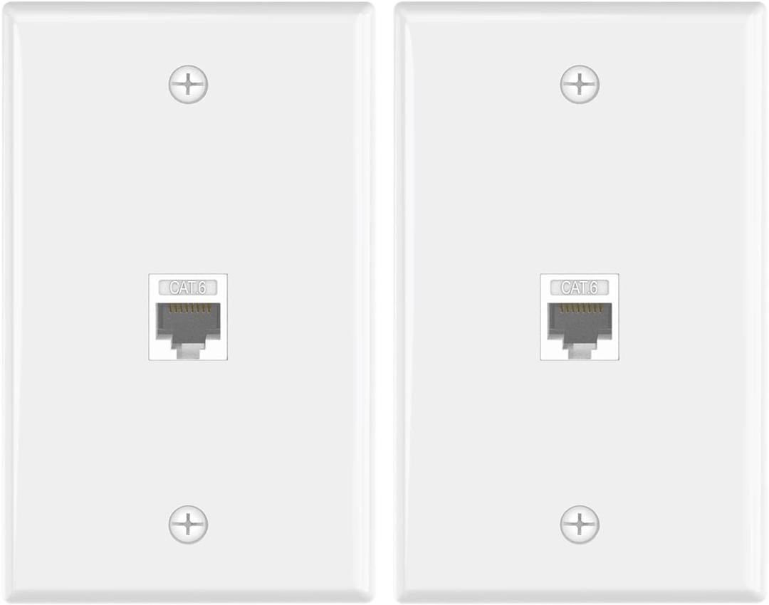 VCE Ethernet Wall Plate (UL Listed), 1-Port Cat6 Female to Female Wall Jack, Keystone Wall Plate with RJ45 Keystone Inline Coupler, White (2-Pack)