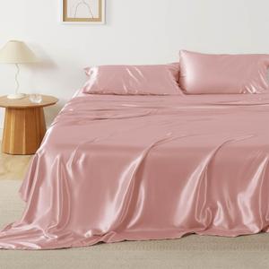 Bedsure Satin Sheets King Size - 4 Piece Silky Bedsheets with 15 Inches Deep Pocket Fitted Bedsheet,1 Flat Sheet, 2 Satin Pillowcases, Good for Hair & Skin (King, Blush Pink)