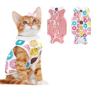 2 PCS Cat Recovery Suit Female Cat Onesie for Cats After Surgery Spay Abdominal Wounds, Kitten Recovery Suit Female Breathable E-Collar Alternative Kitten Onesie Anti Licking Large