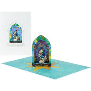 2 x Nativity Stained Glass Merry Christmas Cards 2025, Pop Up Christmas Cards w Envelope, 3D Xmas Card, Holiday Greeting Card Gifts for Her Him Wife Husband Family Son Mum Dad PQ