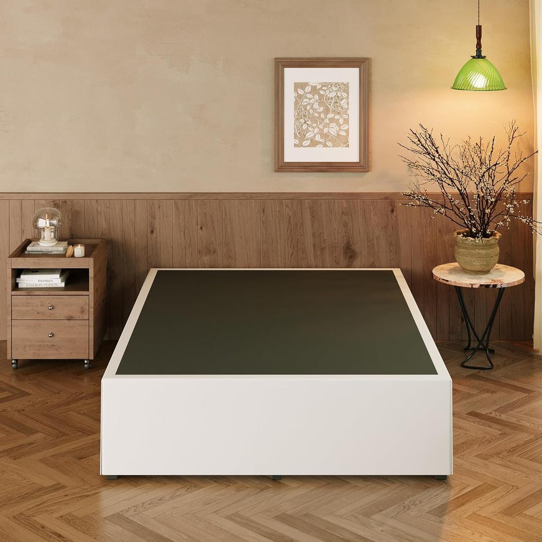 EMODA 18 Inch California King Bed Frames with White Cover, Heavy Duty Metal Cal King Platform Bed Frame No Box Spring Needed, Noise Free