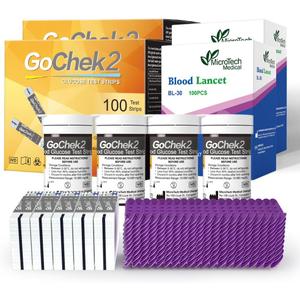 MicroTech Blood Glucose Test Strips & Lancets, 180d Opening Valid, Immune to Blood Oxygen, Only for Gocheck2, 200 Count.