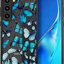 S23+ Plus Case Cute with Stand/ Shockproof Slim Strap Kickstand Phone Case for Women Girls Compatible with Samsung Galaxy S23+ Plus/ Blue Butterflies Butterfly Animal