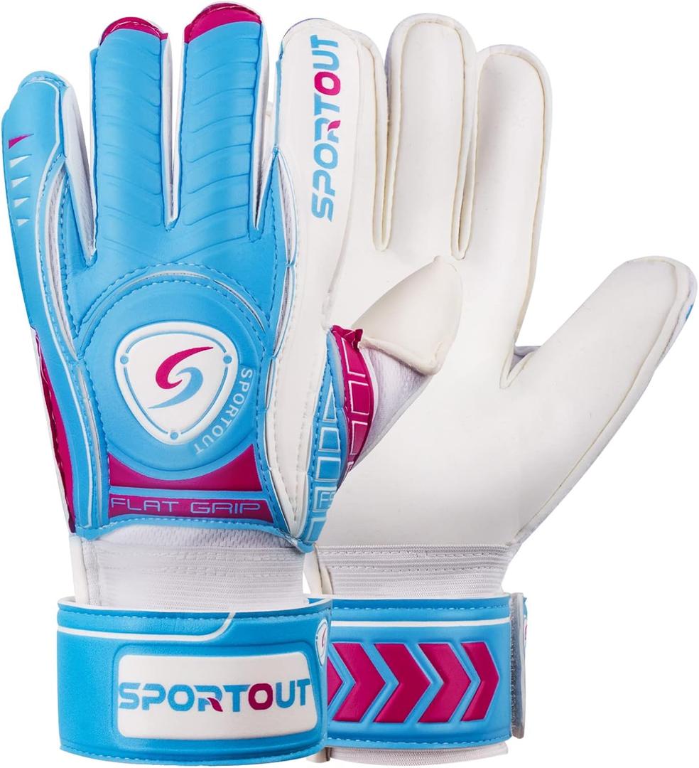 SPORTOUT Youth Adult Goalie Goalkeeper Gloves,Football gloves, Strong Grip for The Toughest Saves,With Finger Spines For Men, Women, Boys, Girls & Junior Keepers For Training and Match (Blue, 8)