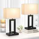 Set of 2 Table Lamps for Bedrooms, 3-Color Temperatures Touch Control Bedside Lamps with 2 USB Ports&AC Outlet, Stepless Dimmable Living Room Lamps for Nightstand, Bulbs Included, White&Black (Medium)
