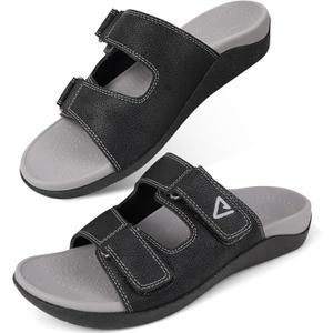 V.Step Orthopedic Slides with Arch Support for Women Men, Adjustable Orthotic Sandals for Plantar Fasciitis Pain Relief Indoor Outdoor Black W10/M9