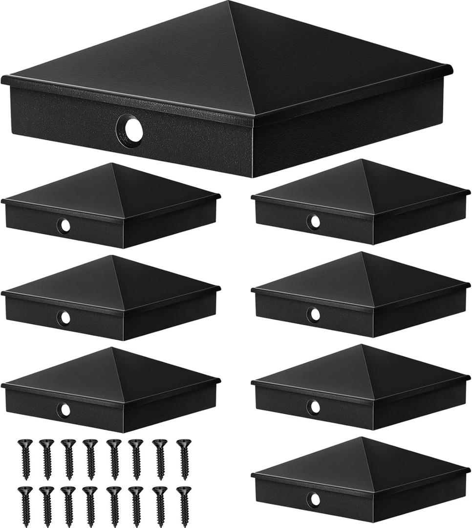 Dunzy 8 Packs 4 x 4 Post Caps Black Aluminum Pyramid Fence Deck Post Caps Cover for 4'' x 4'' Nominal (Actual 3.5'' x 3.5'') Sleeve with Screws for Outdoor Mailbox Dock Wood