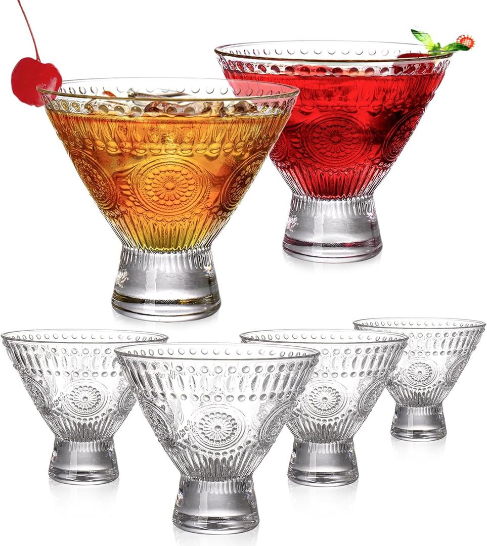 Kingrol 6 Pack Stemless Martini Glasses, Cocktail Glasses, 8 oz Glass Dessert Bowls, Mini Trifle Bowls, Perfect Glassware for Home Bar, Restaurant, Party