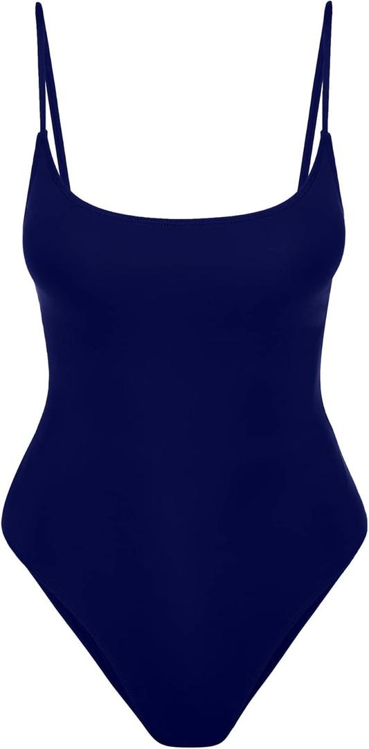 Narecte Sexy One Piece Bathing Suit for Women Tummy Control High Cut One Piece Swimsuit Womens Swim Suit (12-14, Navy Blue)