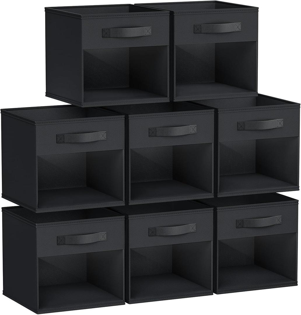 DIMJ 8 Pack Foldable Storage Cubes with Window, Closet Storage Bins with Handle, 11x11 inch Storage Cubes for Clothes, Toys, Books (Black)