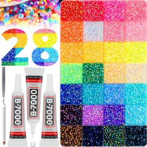 36000Pcs White AB Rhinestones for Bedazzling Crafting, Iridescent Gems Diamond Crystal Bedazzle Kit, Resin Flatback Rhine Stone Jewel Flat Back 2-6MM and b 7000 Glue for Crafts Clothing Clothes Shoes