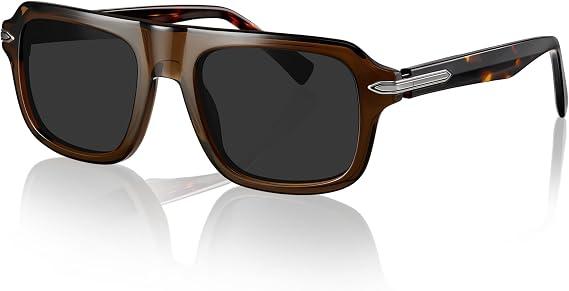gesruny Men’s Contemporary Acetate Sunglasses – Thick Rounded-Rectangle Frame with Built-In Flex Temples & UV400 Protection