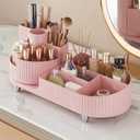 Booklov Rotating Makeup Caddy Organizer for Vanity, Large Capacity Cosmetic Display Case, Countertop Beauty Storage Holder for Skincare, Brush Eyeshadow Lipstick, Counter Desk Organization, Pink (L01)