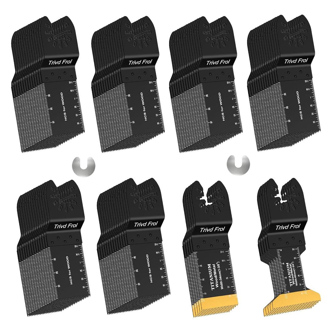 100PCS Oscillating Saw Blades, Professional Universal Titanium Multitool Blades for Wood Plastics Metal, Quick Release Multi Tool Blades Kits Fit Dewalt Ryobi Milwaukee Rockwell Fein