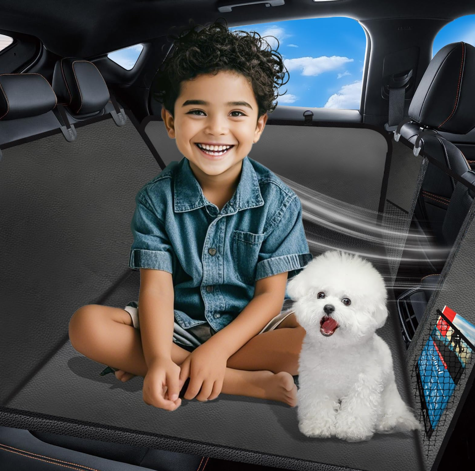 Nagobi Waterproof Back Seat Car Seat Cover for Dog, Back Seat Extender for Dogs, PU Leather Dog Car Seat Cover For Back Seat, Bottom 600D Heavy Duty, Hair-Resistant, Anti-Scratch