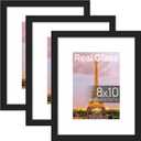 upsimples 8x10 Picture Frame Set of 3, Made of High Definition Glass for 5x7 with Mat or 8x10 Without Mat, Wall Mounting Photo Frames, Black