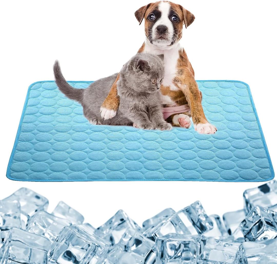 Dog Cooling Mat Large Cooling Pad Summer Pet Bed for Dogs Cats Kennel Pad Breathable Pet Self Cooling Blanket Dog Crate Sleep Mat Machine Washable (22 x 28in, Blue)