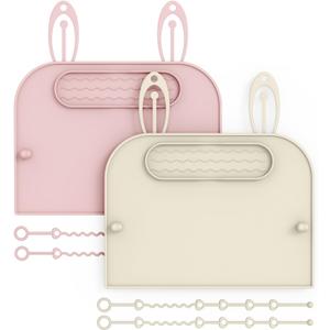 2Pack Silicone Placemats for Baby & Kid, Stain-Proof Non-Slip Baby Place Mat for Restaurant Highchair& Home Dining, Baby-led Food mats for Travel, Portable Toddler Table mat- Waterproof & Dishwasher Safe (Pink & beige)