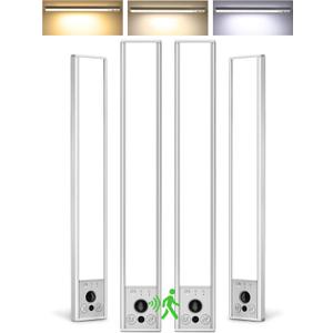 EZVALO 4-Pack Under Cabinet Lighting, 4000mAh Rechargeable Motion Sensor Light Indoor, with Dimmable & 3 Color Temps, Magnetic Closet Lights, Wireless Under Counter Lights for Kitchen (16.5inch) (White)