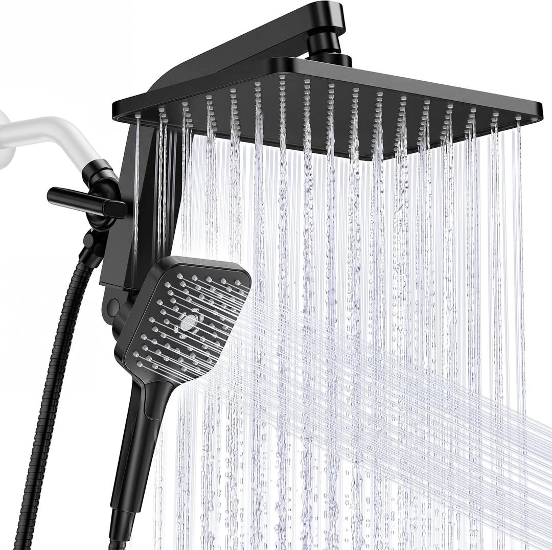 KOSNEW® 12" XXL Rainfall Shower Head with Handheld Combo Set, Matte Black