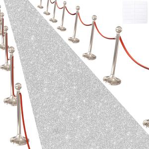 Glitter Carpet Runner for Party -200 GSM Thickness Non-Woven Fabric Runner Rug with Adhesive Tape, Hollywood Carpet for Event, Aisle Runner for Wedding Ceremony (Glitter Silver, 2.6FTx15FT)