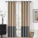 BULBUL Champagne Grey Color Block Window Curtains Panels 84 inches Long Velvet Farmhouse Drapes for Bedroom Living Room Darkening Treatment with Grommet Set of 2