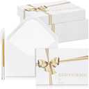 Glenmal 50 Pcs Christmas Mini Card Envelopes with Golden Bow Card Holder Business Envelopes with Gold Ink Pen for Christmas Festival Party Supplies, 2.7 x 3.9''(White)