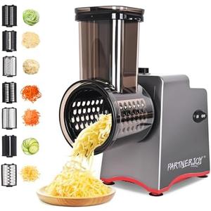 PARTNERJOY Electric Cheese Grater 250W, 7-in-1 Salad Maker & Vegetable Slicer Shredder with Widened Feeding Port for Block Cheese, Carrots, Potatoes & Fruits, Professional Food Grating Machine (Machine Only) (Attachments Not Included)