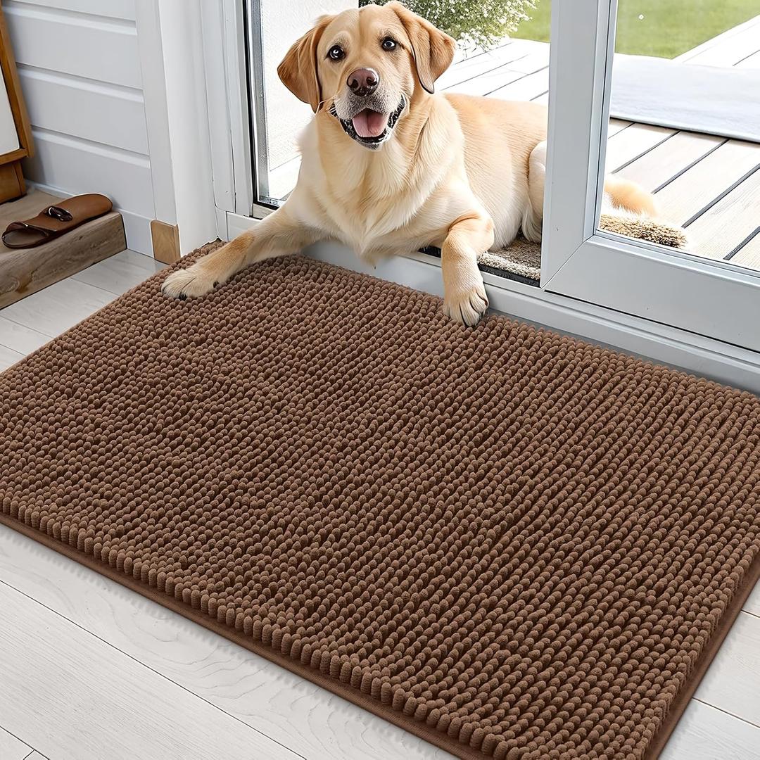 OLANLY Dog Door Mat for Muddy Paws 36x24, Super Absorbent Chenille Mud Mat
