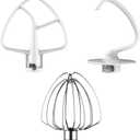 3 Pack Mixer Attachments Set for KitchenAid 4.5-5 Quart Tilt-Head Stand Mixers, Replacement Parts Kit with K45DH Dough Hook, K45B Coated Flat Beater, Stainless Steel K45WW Wire Whip, Dishwasher Safe