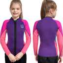 Kids Wetsuit Top for Boys Girls 2mm 3mm Neoprene Toddlers Long Sleeve Front Zipper Thermal Wetsuit Jacket Keep Warm Swimwear for Surfing Swimming Surfing Boating (T4, 2mm PinkTop)