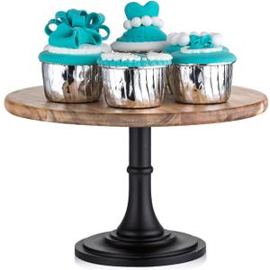NUPTIO Wooden Cake Stand Wedding: Acacia Wood Cupcake Pedestal Stands Round Dessert Riser Cookie Serving Tray Vintage Pie Plate Holder Farmhouse Table Decor for Party Christmas 9.8 Inch/25cm