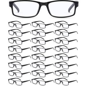 Yexiya 24 Pack Reading Glasses Bulk Adjustable Traditional Reading Glasses with Spring Hinge Non-Prescription for Men Women (Black Frame)