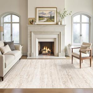 Soalmost Area Rugs 5x7 for Living Room, Floral Washable Rugs for Dining Room, Bedroom, Kitchen, Vintage Non-Slip Thin Area Rug Beige Ivory