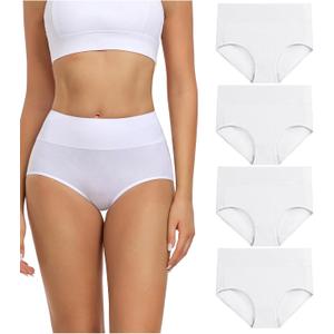 wirarpa Women's Cotton Underwear High Waisted Ladies Panties Full Coverage Briefs 4 Pack (Regular & Plus Size) (Large, White - Set 23)