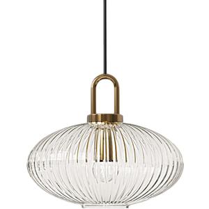 Industrial Vintage Pendant Lighting with Ribbed Glass Lamp Shade and Bronze Finish, Modern Retro Ceiling Light Hanging Lamp for Bedside Dining Table Kitchen Island (Transparent, 11.8")