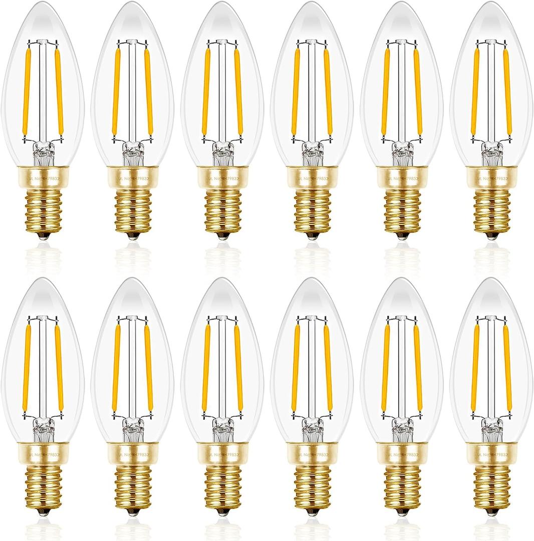 Hizashi Candelabra LED Light Bulbs 25 Watt, Dimmable Chandelier Light Bulbs, 90+ CRI, 200LM, Soft Warm White 2700K, E12 LED Bulb, B10 Candle Bulbs, UL Listed, 12 Pack
