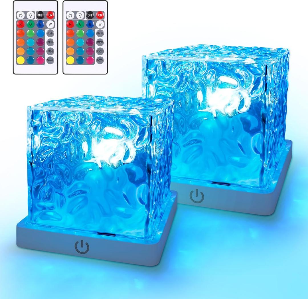 2 Pack Rechargeable Shower Light for Inside Shower, 16 Color Changeable Waterproof Shower Lamp with Remote, Dimmable Ocean Wave Projector Light, LED Water Ripple Night Light for Bathroom, Living Room