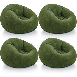 Realspring Inflatable Bean Bag Chairs,Dark Green,4 Pcs | Outdoor Blow Up Chairs for Adults, Movie Night Seating, Portable Lazy Sofa Loungers, Backyard Camping Couch