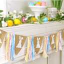 Bunny Chorus Easter Bunny Garland: Rustic White Rabbit Silhouettes, Pennant Banner Flags, Polyester Material, Perfect for Home, Office, Parties & Events